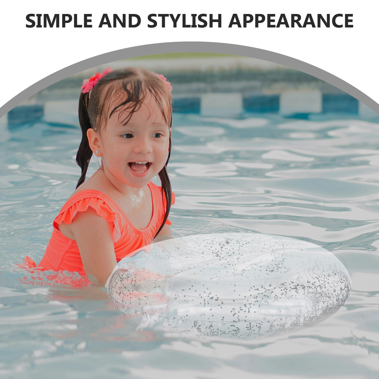 Pool Float Ring Inflatable - 60cm PVC製スイミングリング、カラフルなインフレータブルフロート、反射スパンコール付き、子供用安全浮力プールリング、水遊びパーティー用