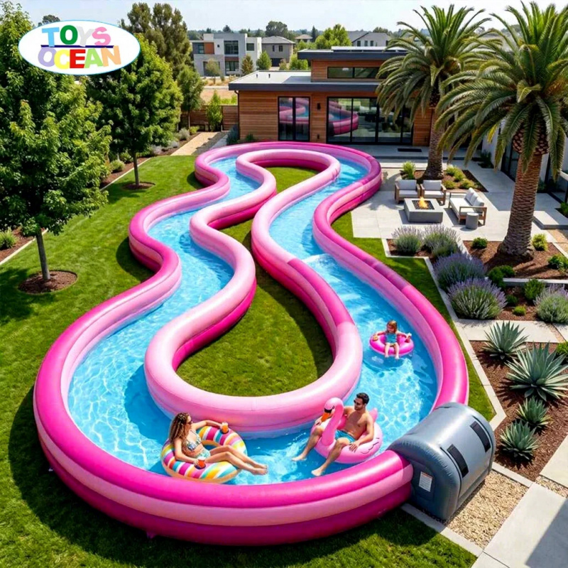 Water Slide Inflatable - 業務用インフレータブルレイジーリバー、ピンクの波状ウォータースライド（パーティーレンタル事業向け）