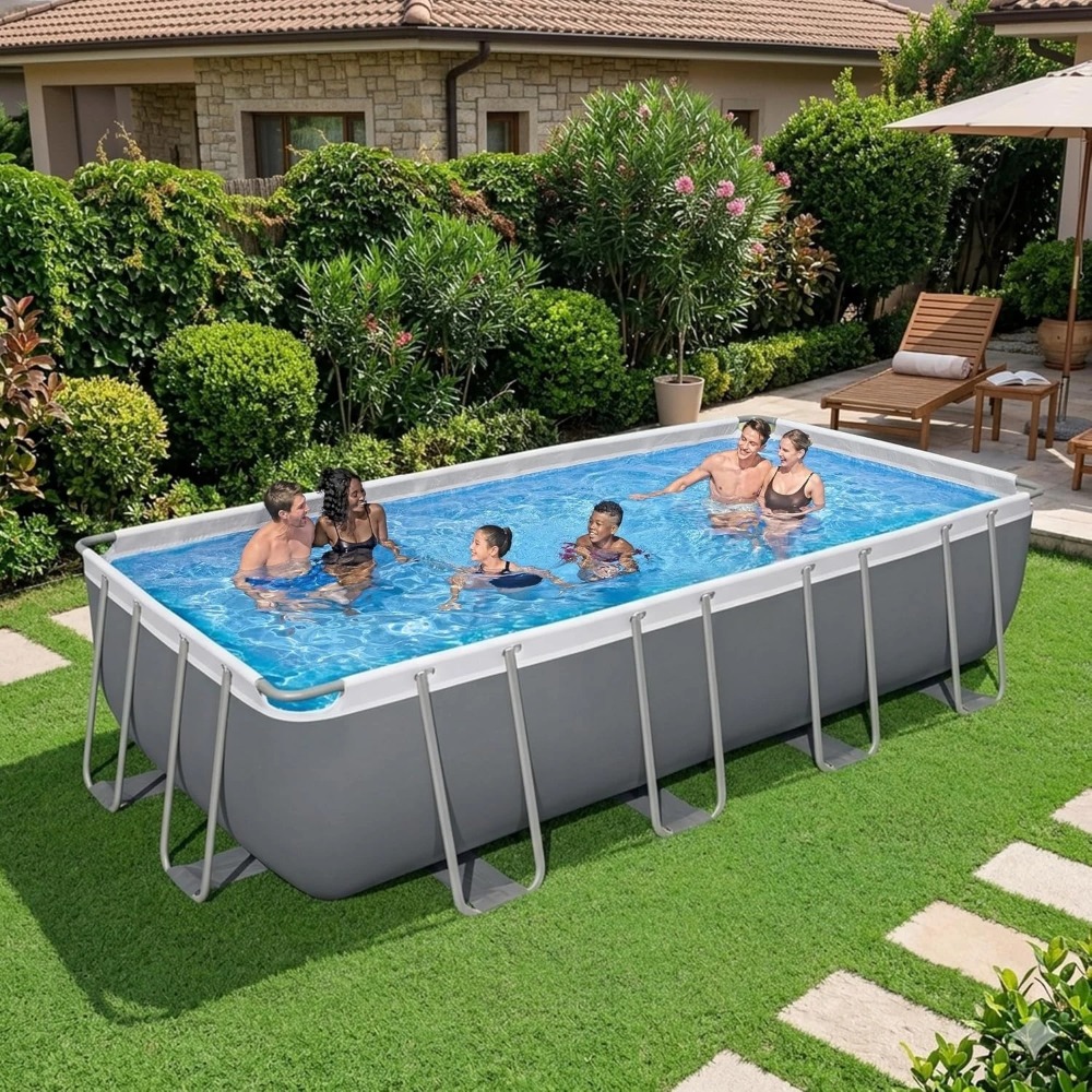 Pool Ladder Above Ground - 長方形金属フレーム地上設置型スイミングプールセット（フィルターポンプ、はしご、カバー付き）18x9x48インチ、カスタム