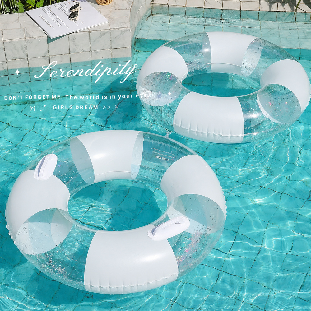 Pool Float Ring Inflatable - 透明な水泳リング 大人用 厚みのあるインフレータブル脇下浮き輪 ハンドル付き 完璧な撮影に最適 ビーチプール