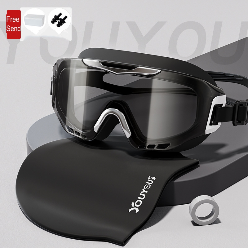 Swim Goggles Anti Fog Uv - 男性女性防曇 UV 保護ビッグフレーム調整可能なプロフェッショナル水泳メガネキャップ HD ビュー防水ビーチゴーグルアイウェア