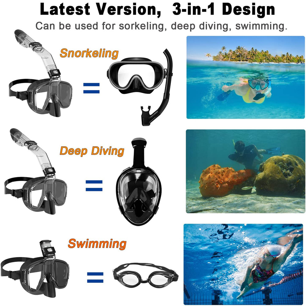 ダイビングマスク 折りたたみ式曇り止めシュノーケルマスクセッ - Snorkel Mask Full Face のレビューと価格
