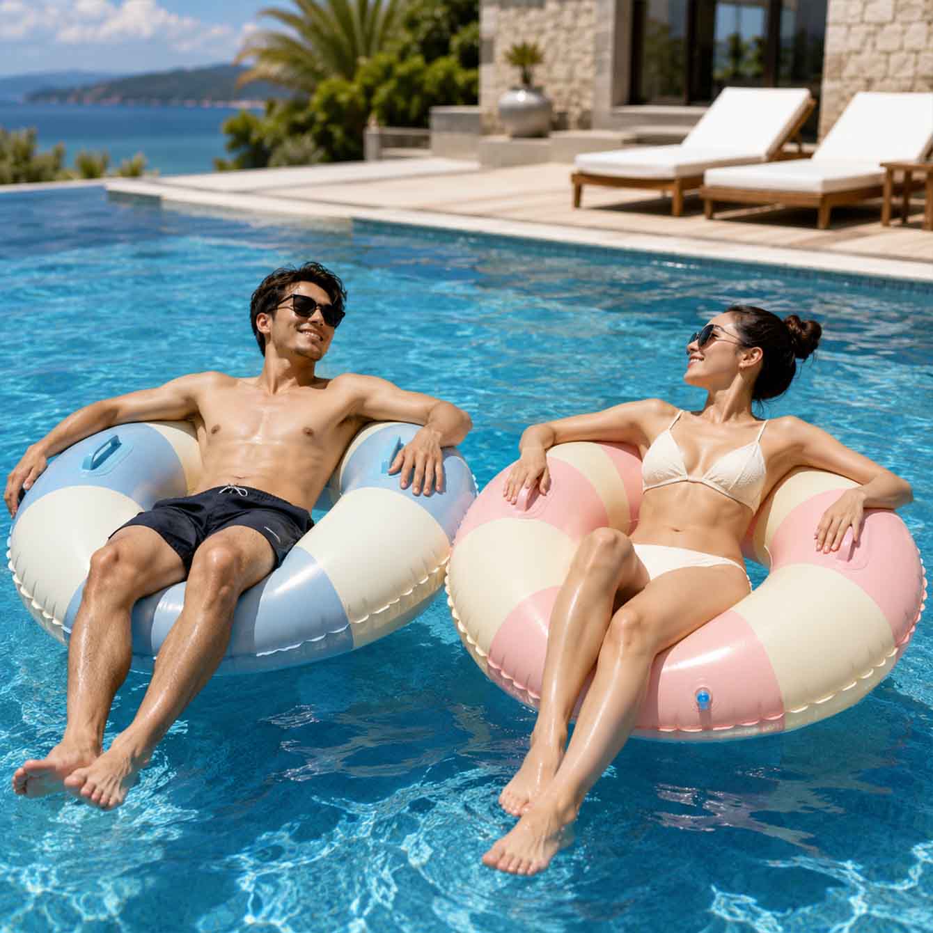 1PC インフレータブルスイムリング ハンドル付き 大人用プ - Pool Float Ring Inflatable のレビューと価格