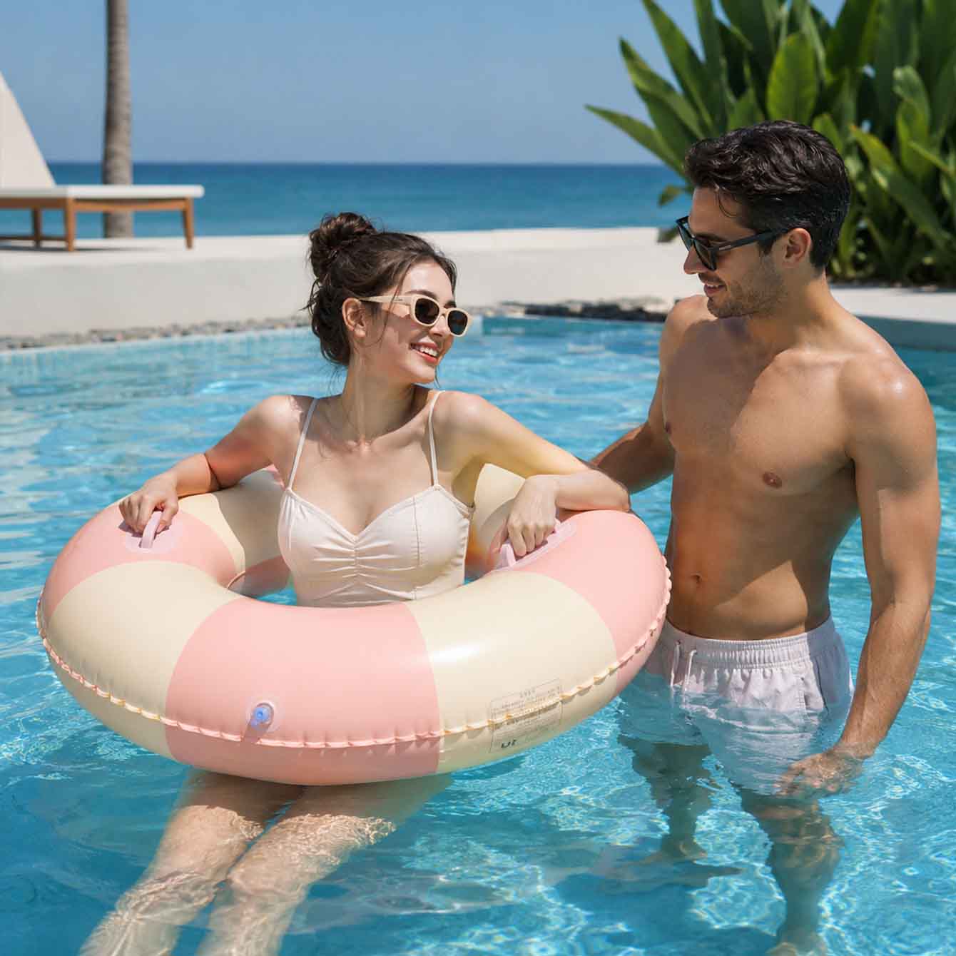 1PC インフレータブルスイムリング ハンドル付き 大人用プ - Pool Float Ring Inflatable のレビューと価格