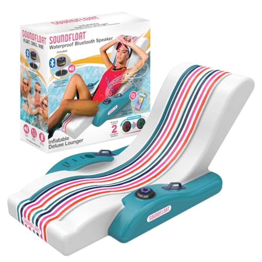 Bluetooth IPX7防水スピーカーとカップホルダー付 - Pool Lounger Inflatable のレビューと価格
