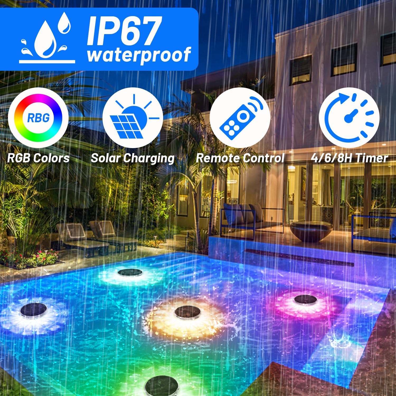 プールライト、ソーラー充電式フローティング、リモコン付きフロ - Pool Light Solar Rechargeable のレビューと価格
