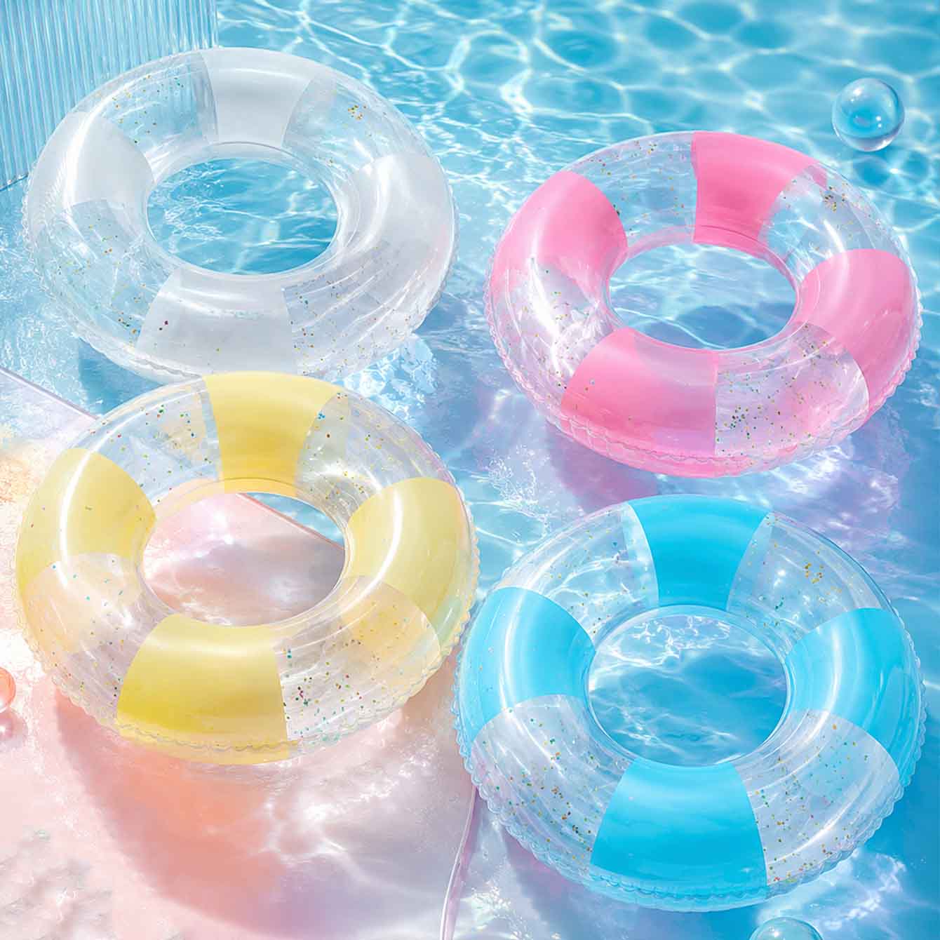 大人用ハンドル付きプールフロート1個 - ゴールドスパンコー - Pool Float Ring Inflatable のレビューと価格