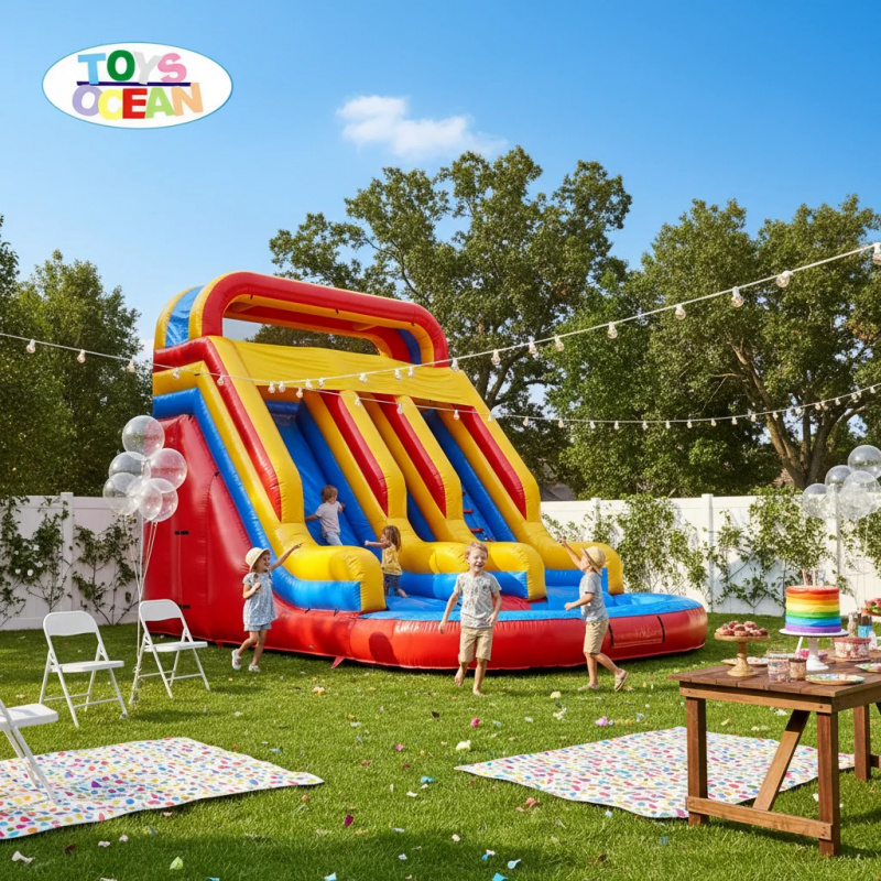 赤黄青トリプルレーンインフレータブルウォータースライド |  - Water Slide Inflatable のレビューと価格