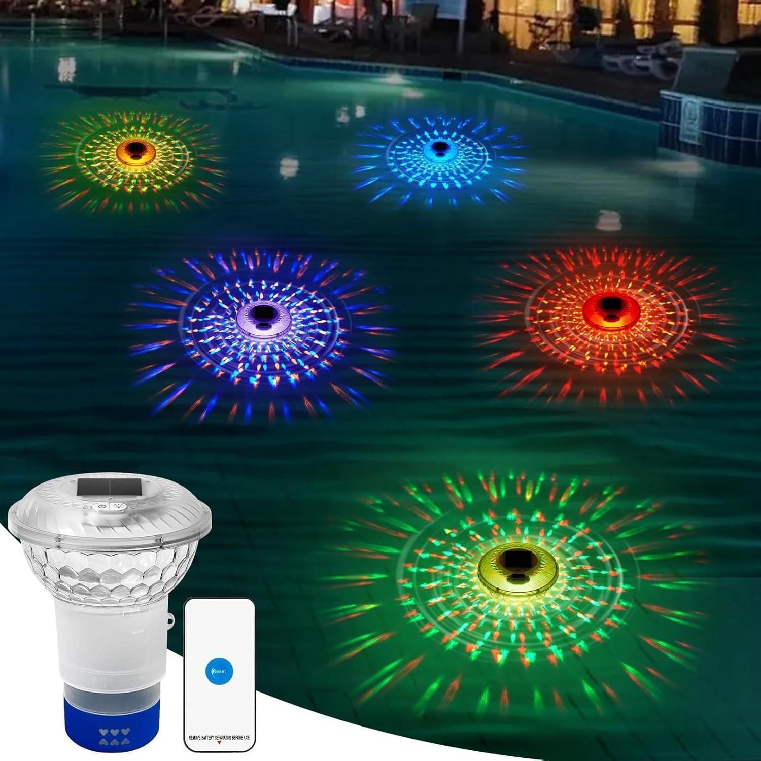 リモコン付きソーラー充電式プールライトRGBカラー投影フロー - Pool Light Solar Rechargeable のレビューと価格